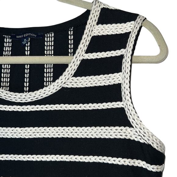 Max Edition Ladies Black & Ivory Striped Knit Dress, Sleeveless, Size Medium - Picture 3 of 4